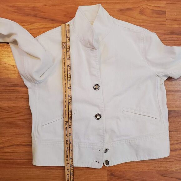 Lauren Ralph Lauren Jacket Petite Medium Womens White Denim Embossed Button READ - Picture 13 of 15